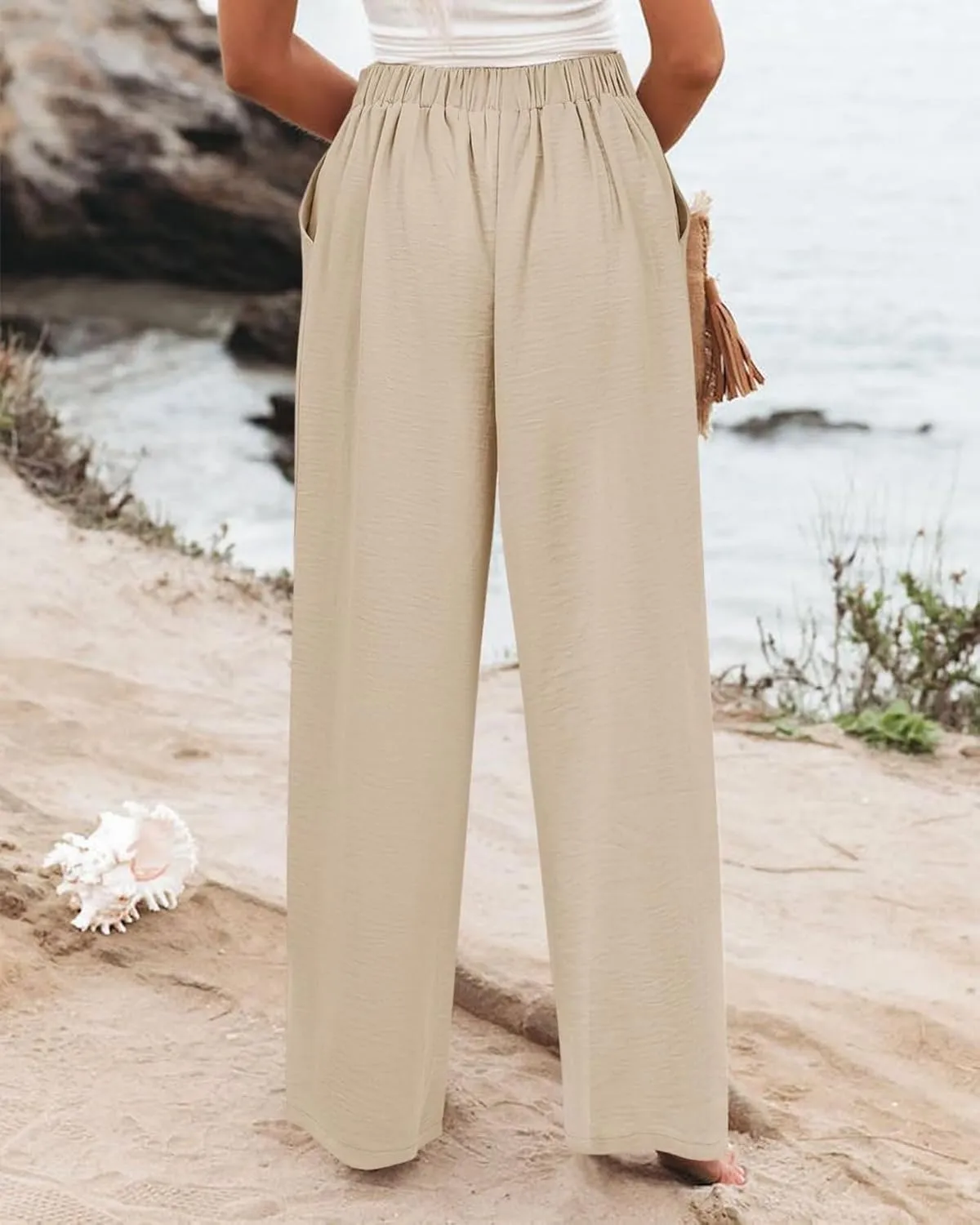 Wide Leg Trousers Pants for Women High Elastic Waisted in The Back Business Work Button Long Casual Pants Palazzo Plus