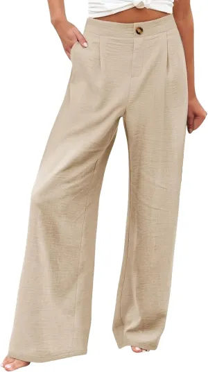 Wide Leg Trousers Pants for Women High Elastic Waisted in The Back Business Work Button Long Casual Pants Palazzo Plus