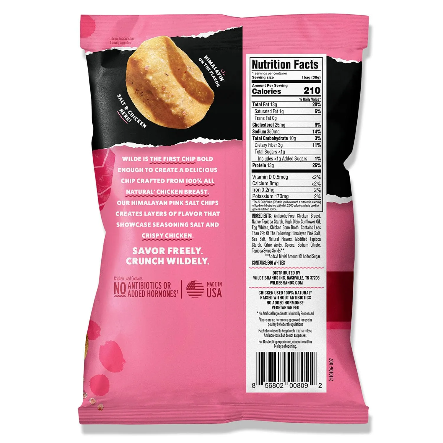 WILDE Himalayan Pink Salt Protein Chips, Thin and Crispy, High Protein, Keto Friendly, Made with Real Ingredients, 1.34oz Bags (Pack of 8)