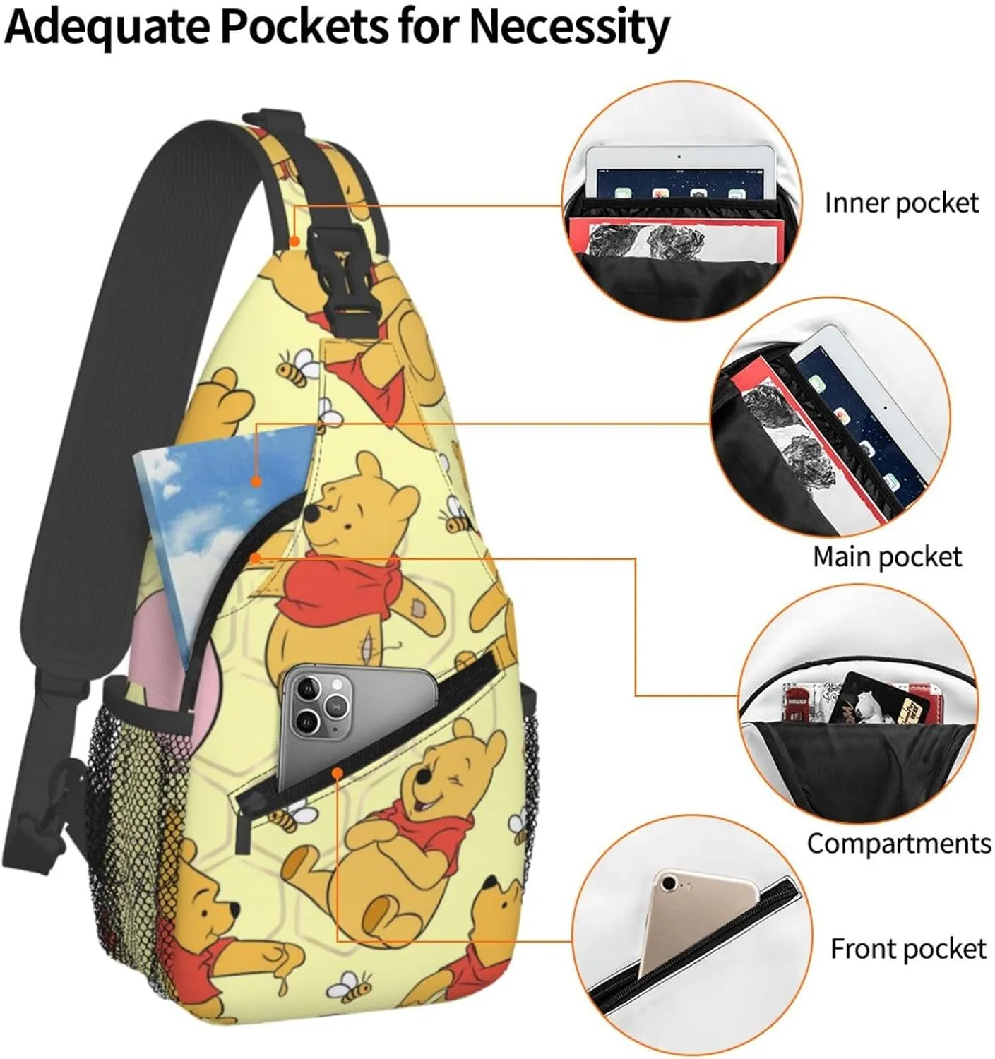 Win-nie The Pooh Crossbody Bag Sling Shoulder Bag for Outdoor Travel Sports Camping Hiking Shoulder Bags