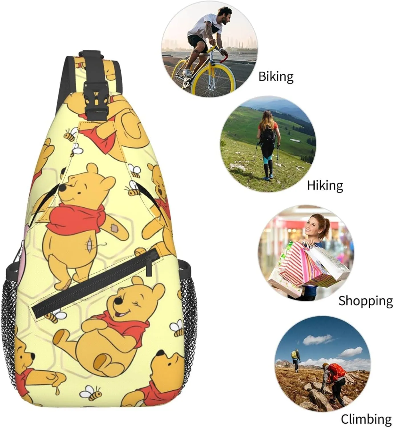 Win-nie The Pooh Crossbody Bag Sling Shoulder Bag for Outdoor Travel Sports Camping Hiking Shoulder Bags