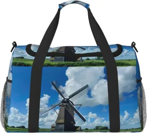 Windmill Blue print Overnight Bags for Women and Men Shoulder Bag Carry On Bag for Traveling Travel Essentials
