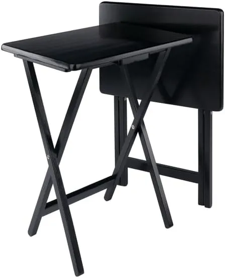Winsome Alex 2-Piece Snack Table Set, Black Finish - Folding TV Tray Tables for Living Room, Compact Storage Design