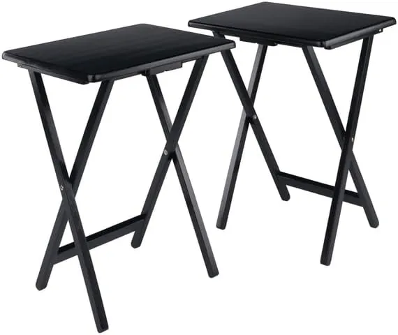 Winsome Alex 2-Piece Snack Table Set, Black Finish - Folding TV Tray Tables for Living Room, Compact Storage Design