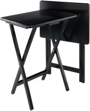Winsome Alex 2-Piece Snack Table Set, Black Finish - Folding TV Tray Tables for Living Room, Compact Storage Design