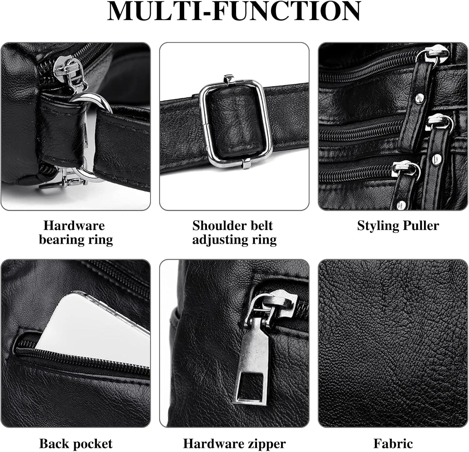 WITERY Crossboby Bag for Women - Soft PU Leather Multi-Pocket Shoulder Bag Handbag with Adjustable Strap