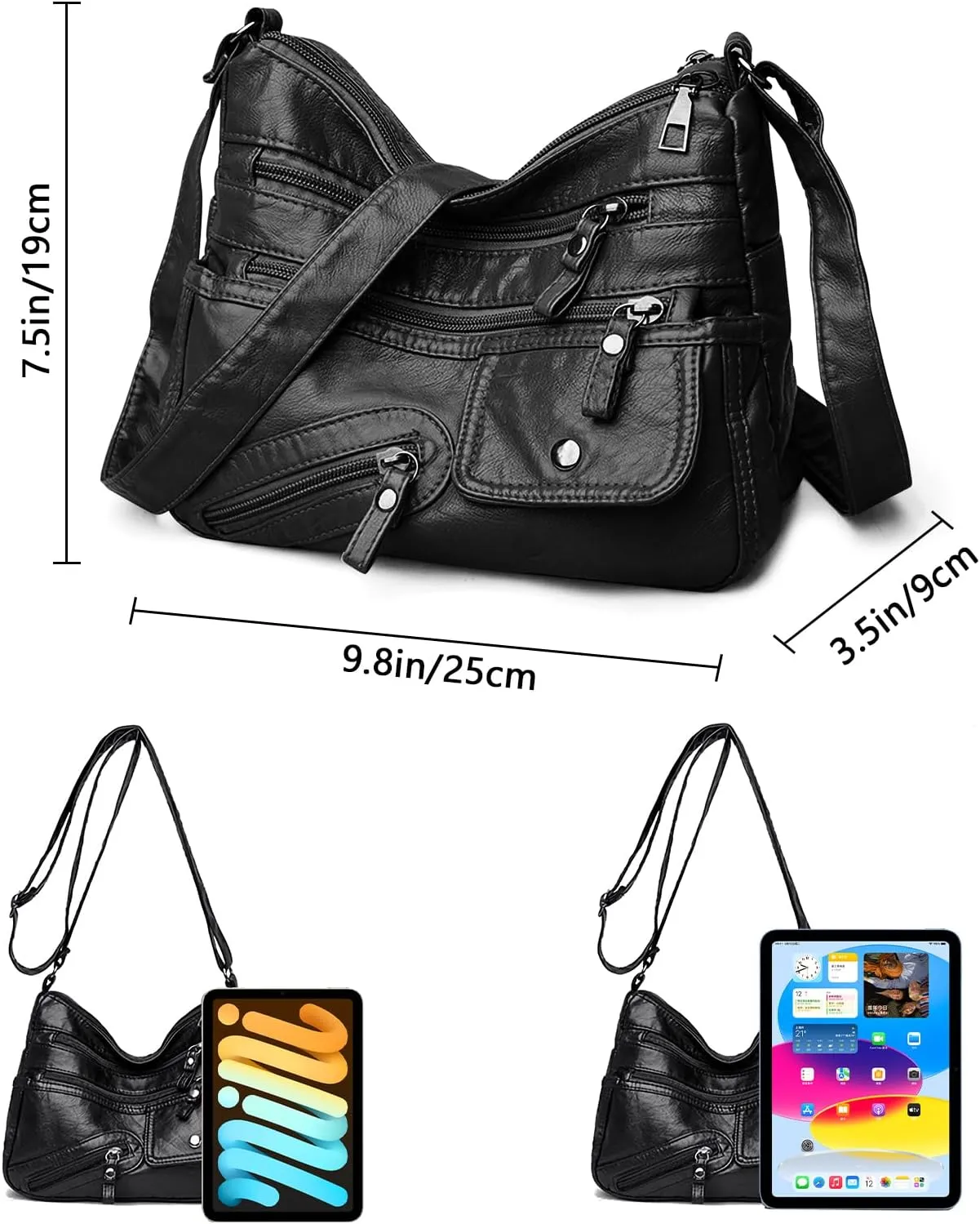 WITERY Crossboby Bag for Women - Soft PU Leather Multi-Pocket Shoulder Bag Handbag with Adjustable Strap