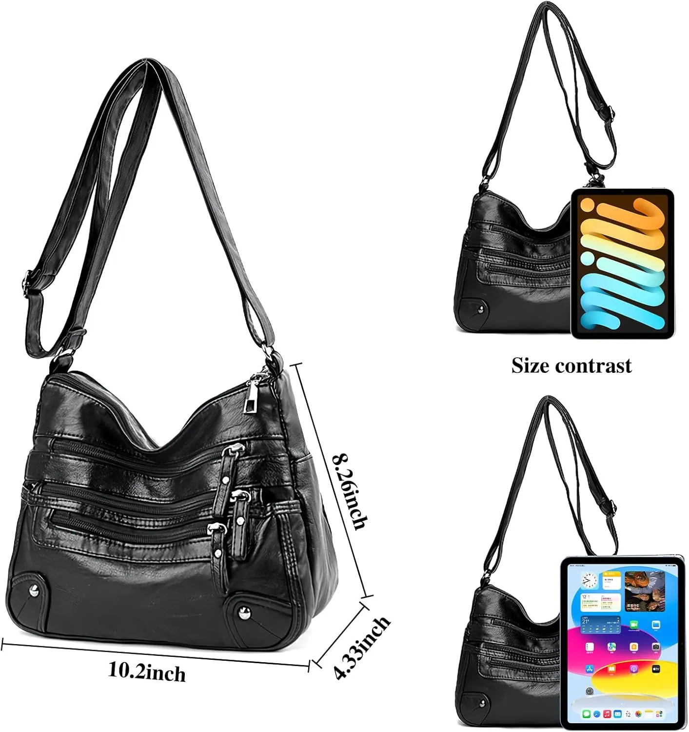WITERY Crossboby Bag for Women - Soft PU Leather Multi-Pocket Shoulder Bag Handbag with Adjustable Strap