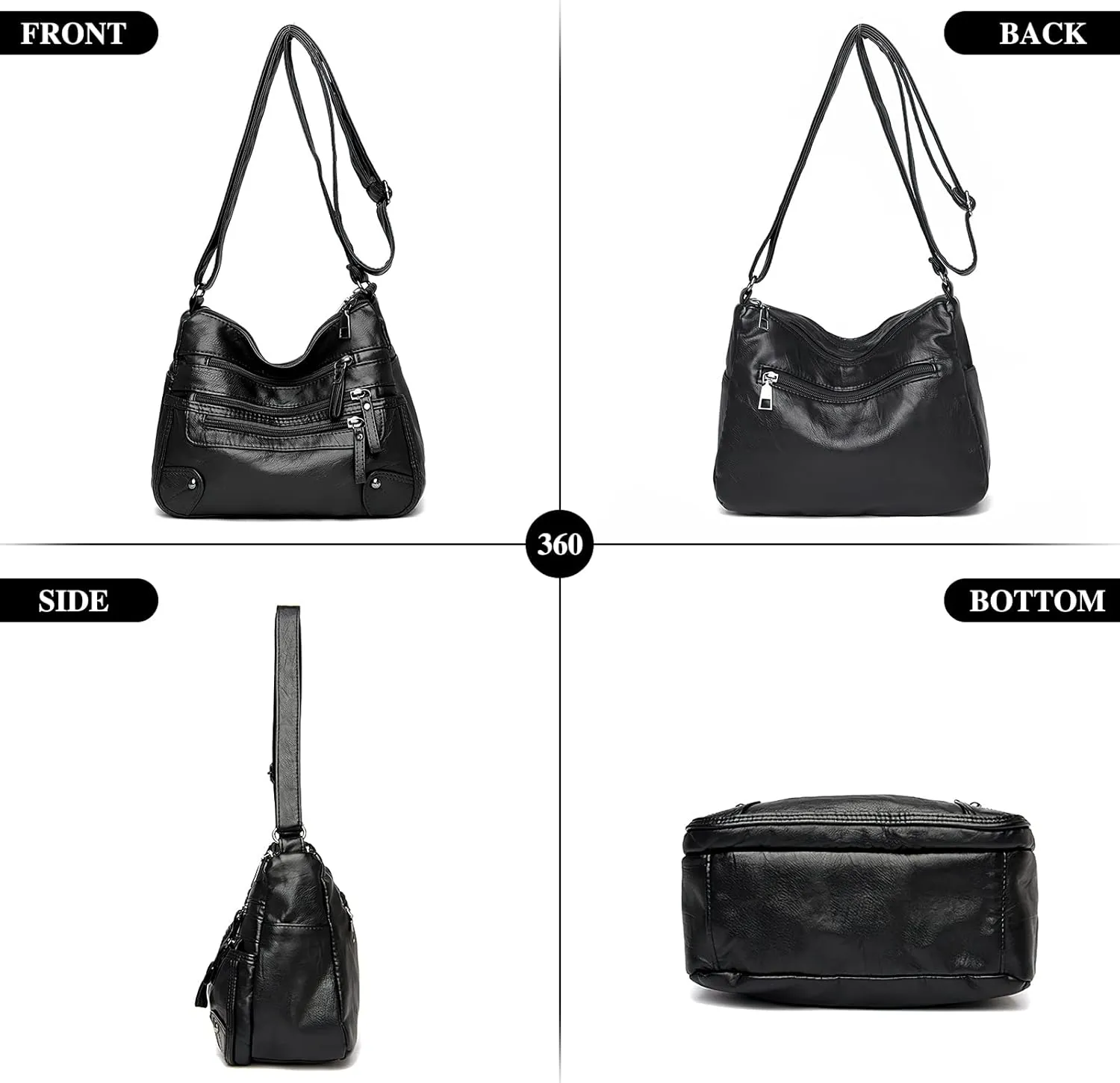 WITERY Crossboby Bag for Women - Soft PU Leather Multi-Pocket Shoulder Bag Handbag with Adjustable Strap