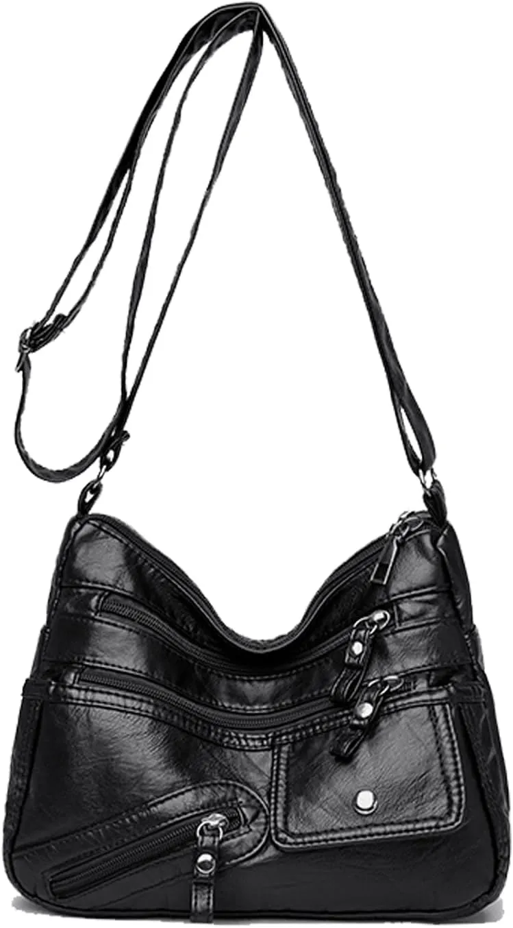 WITERY Crossboby Bag for Women - Soft PU Leather Multi-Pocket Shoulder Bag Handbag with Adjustable Strap