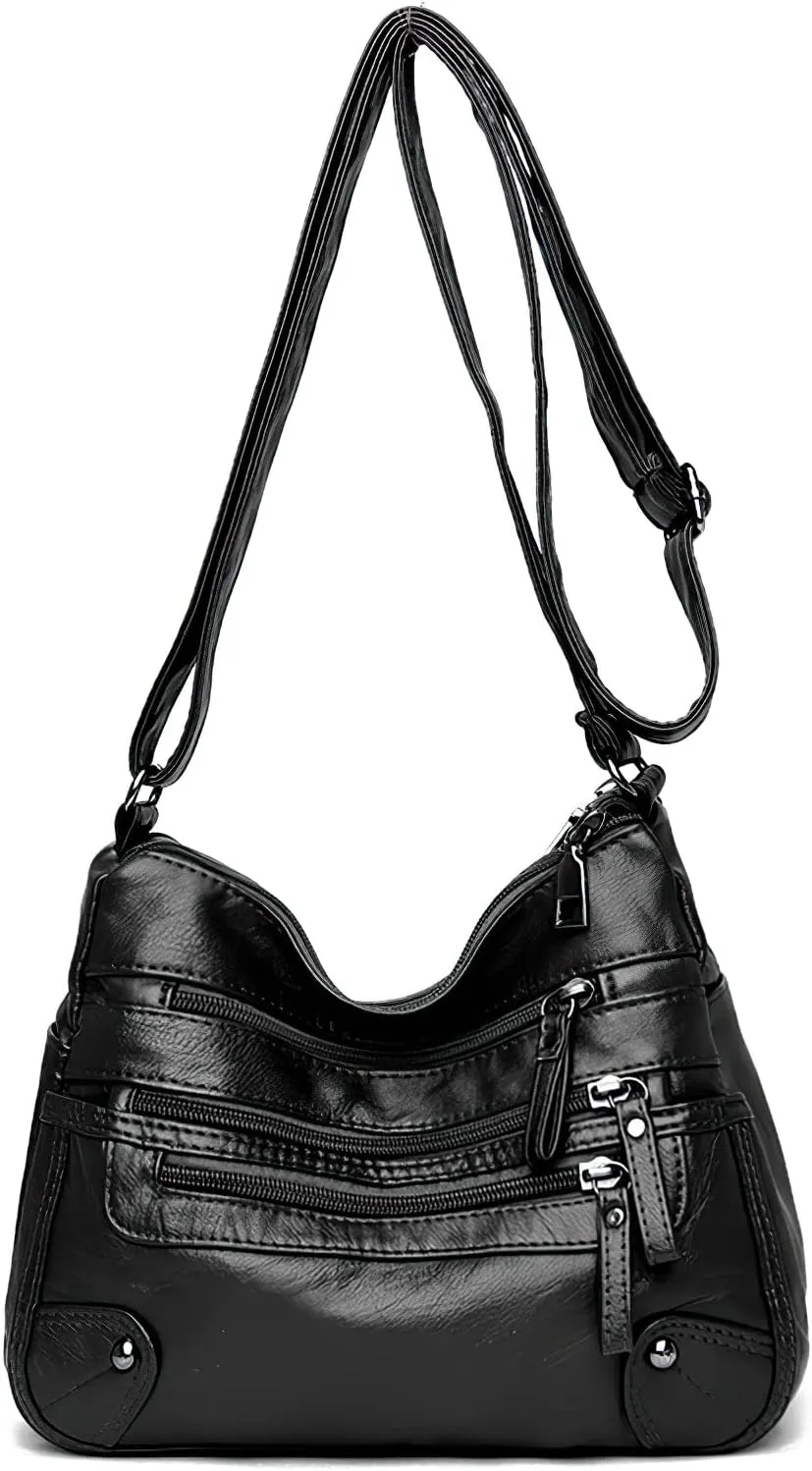 WITERY Crossboby Bag for Women - Soft PU Leather Multi-Pocket Shoulder Bag Handbag with Adjustable Strap
