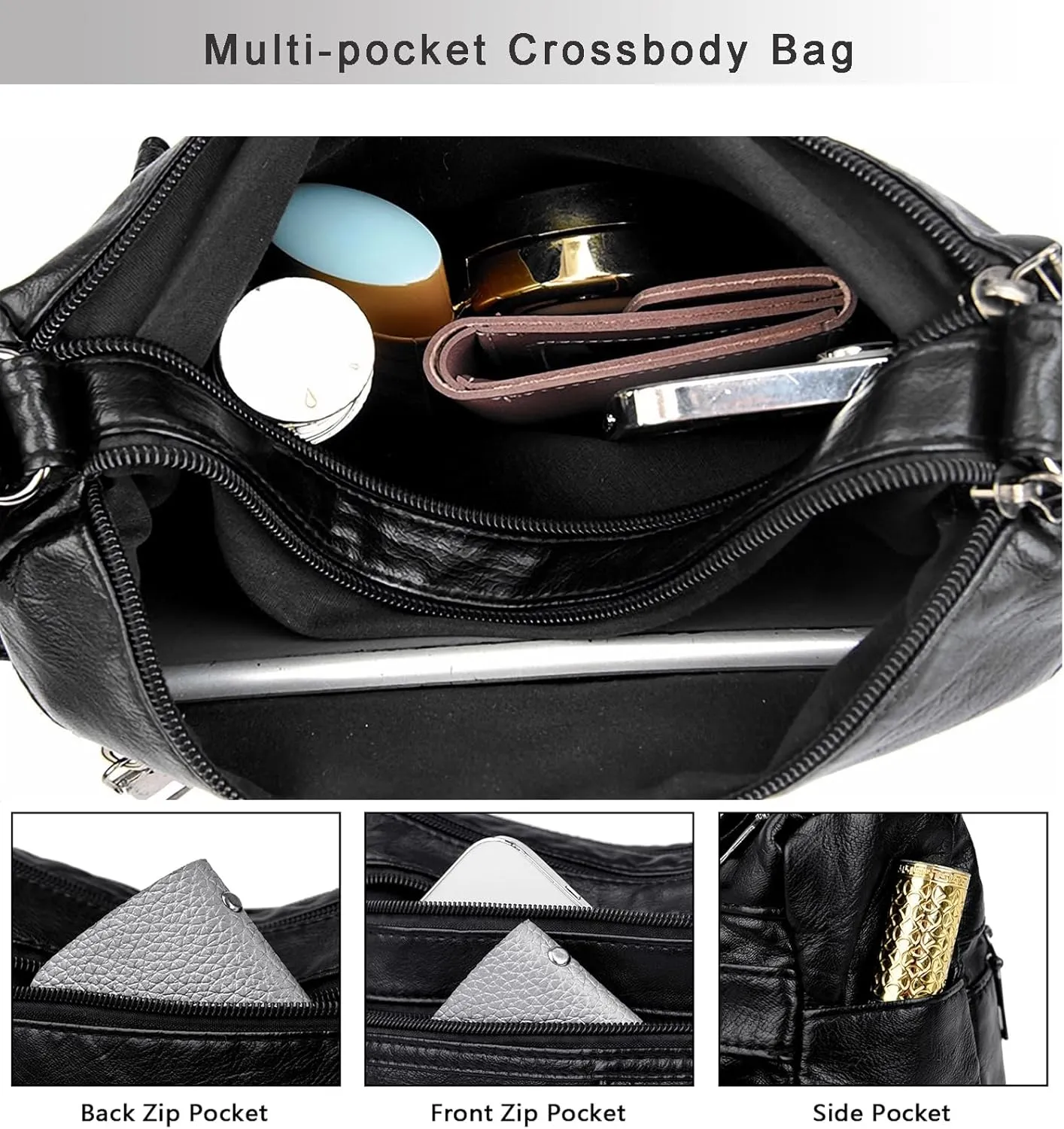 WITERY Crossboby Bag for Women - Soft PU Leather Multi-Pocket Shoulder Bag Handbag with Adjustable Strap