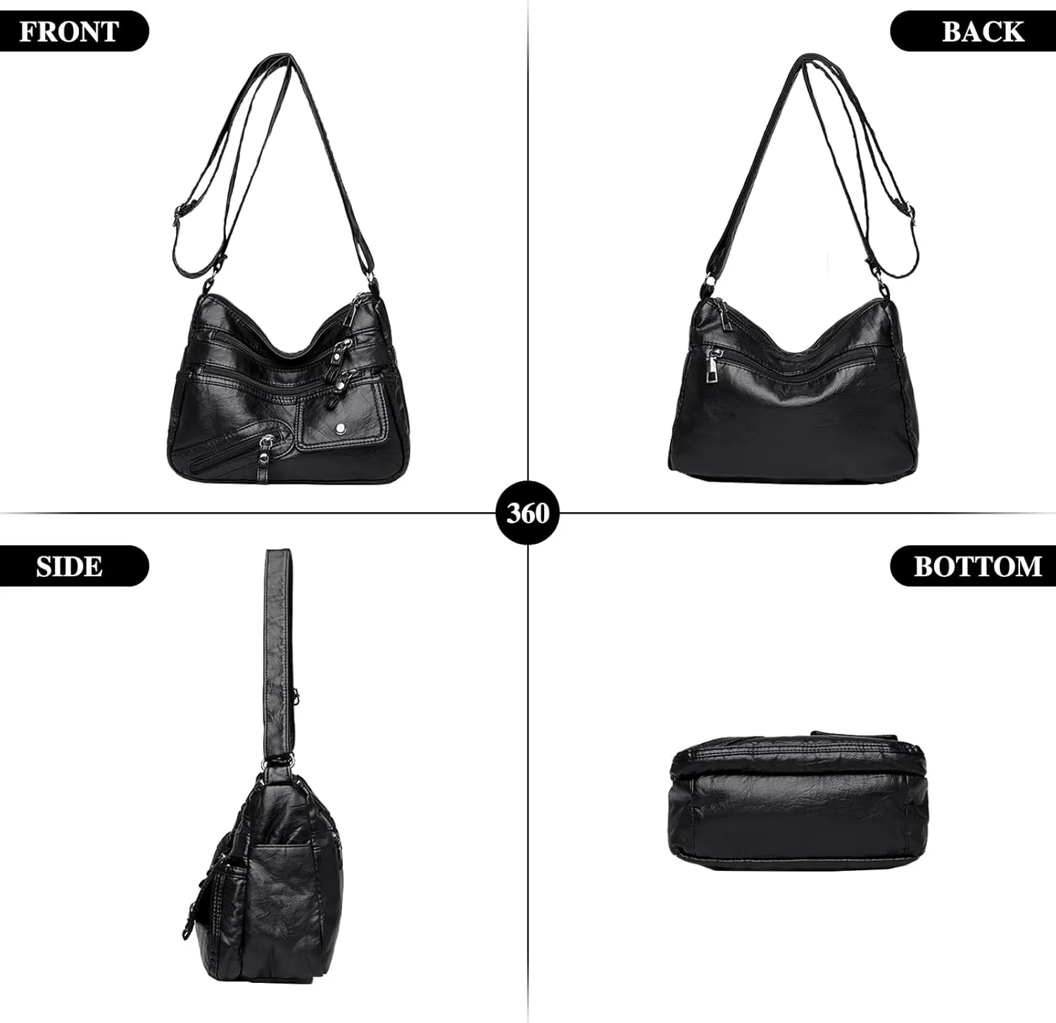 WITERY Crossboby Bag for Women - Soft PU Leather Multi-Pocket Shoulder Bag Handbag with Adjustable Strap