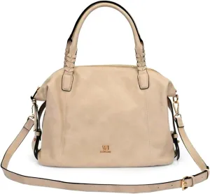 WJ Accessories Women's Leather Satchel Handbag, Gray, Braided Handle with Crossbody Strap
