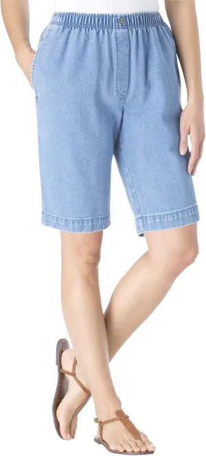 Woman Within Plus Size 7-Day Elastic-Waist Cotton Denim Short