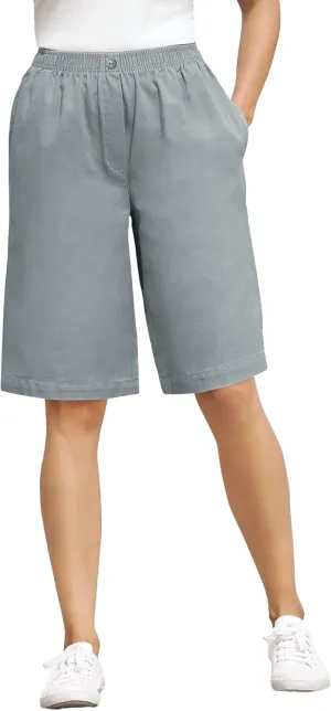Woman Within Plus Size 7-Day Elastic-Waist Cotton Denim Short