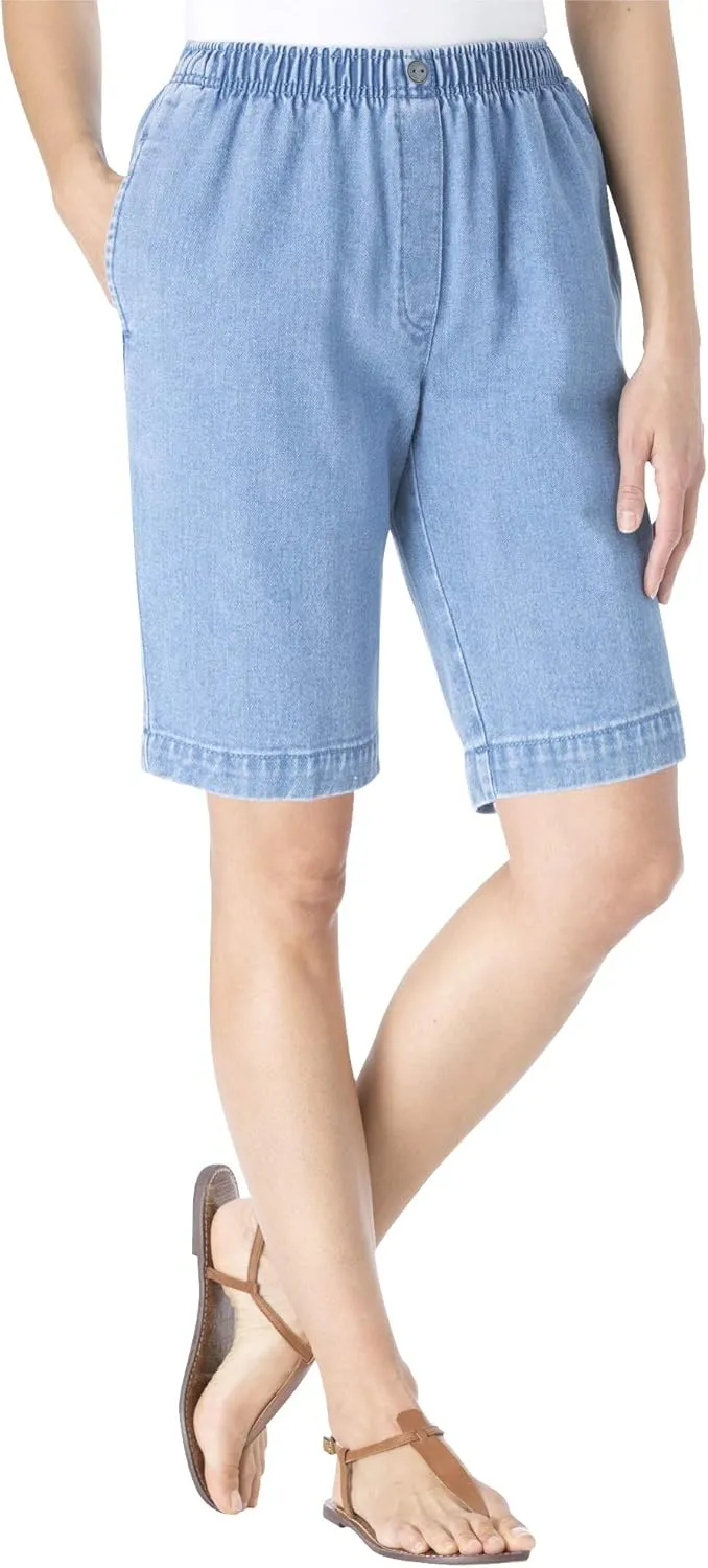 Woman Within Plus Size 7-Day Elastic-Waist Cotton Denim Short