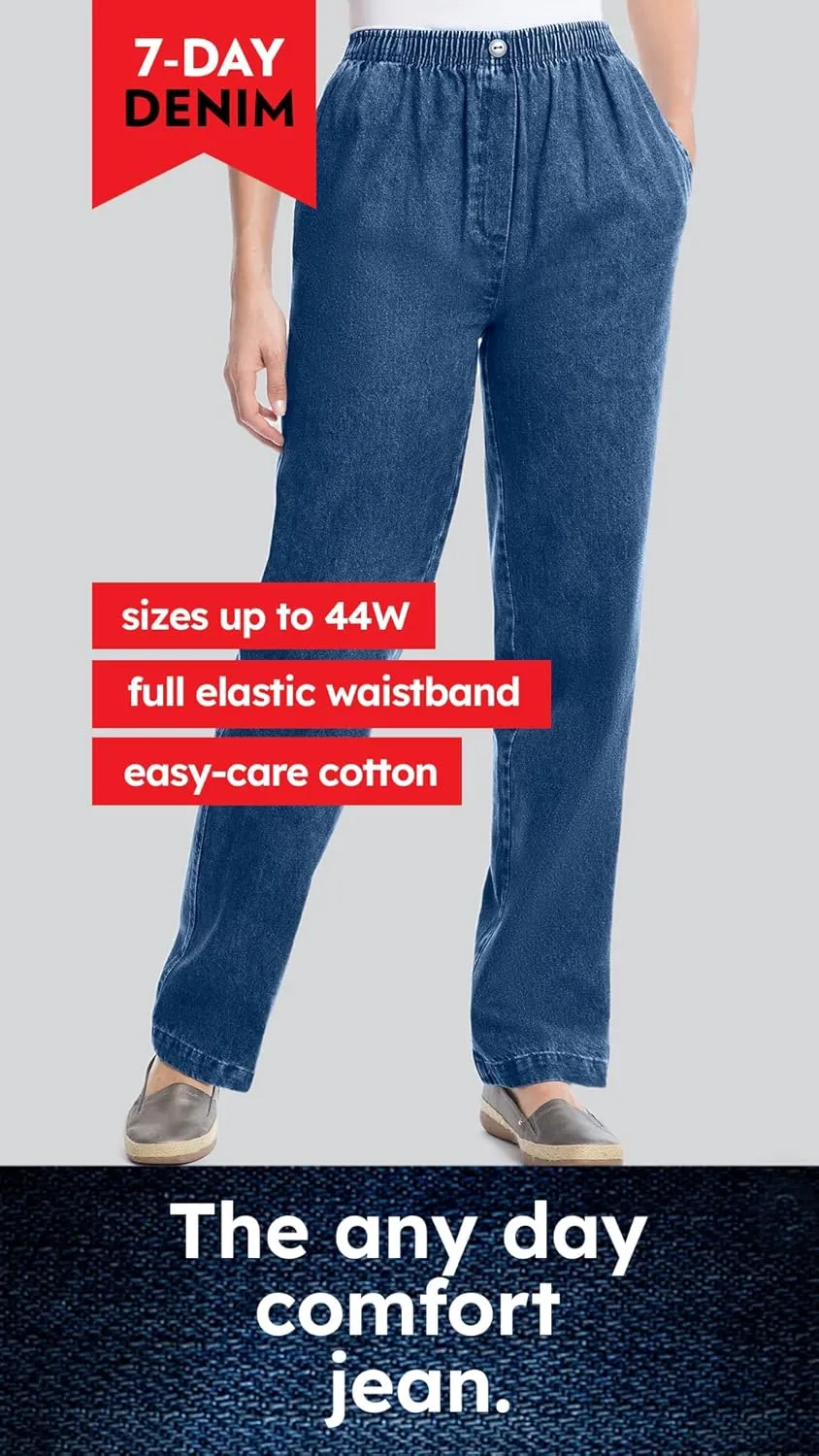Woman Within Plus Size 7-Day Elastic-Waist Cotton Denim Short