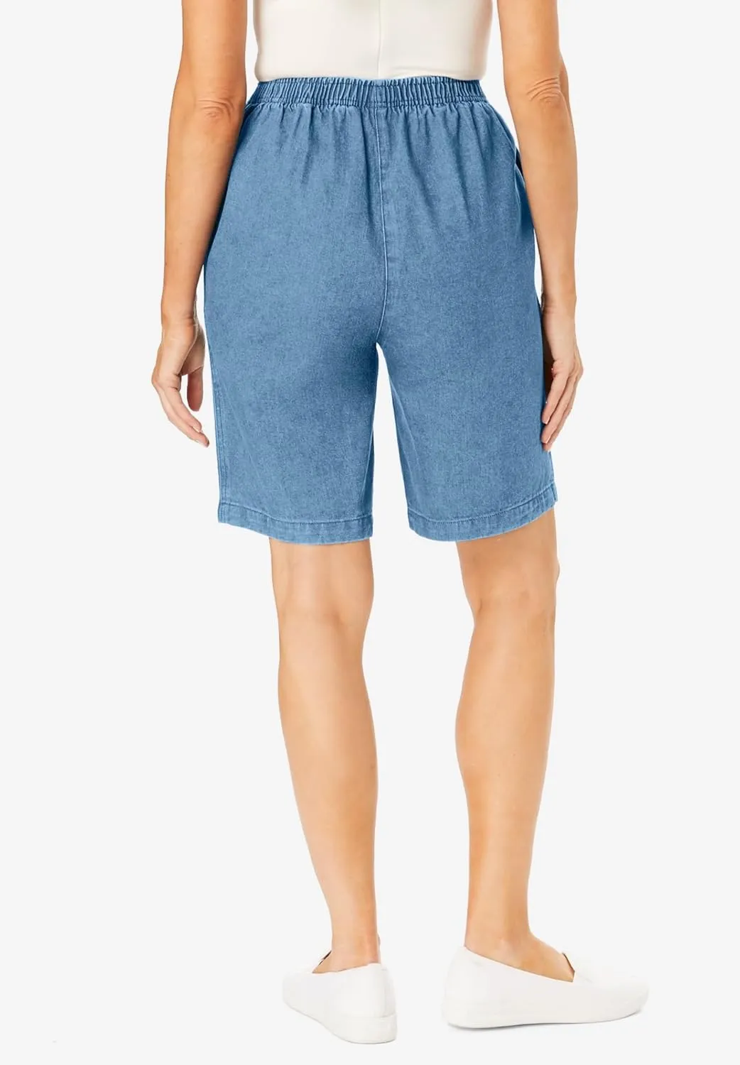 Woman Within Plus Size 7-Day Elastic-Waist Cotton Denim Short