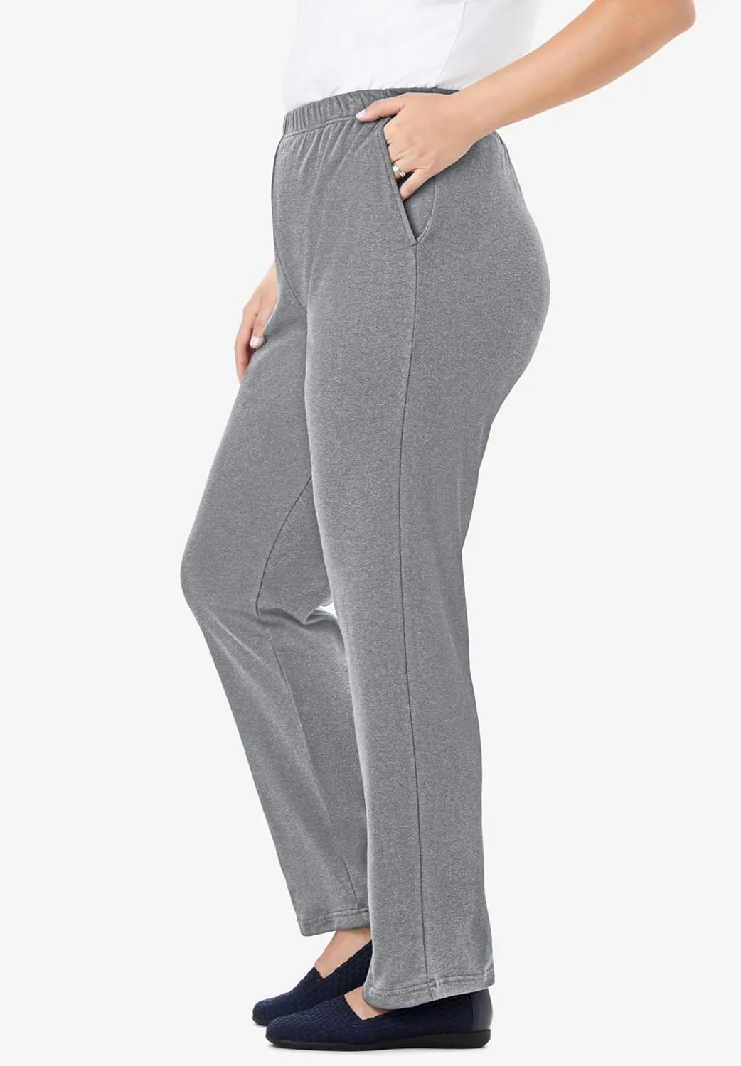 Woman Within Plus Size 7-Day Knit Straight Leg Pant Stretch Elastic Waist Petite & Tall