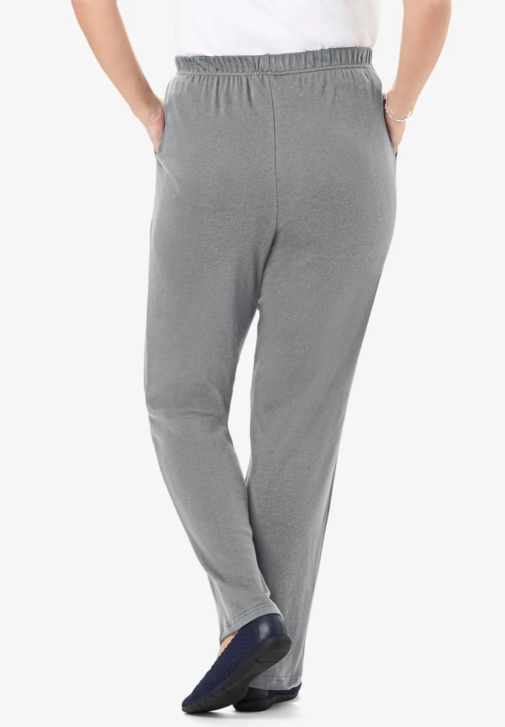 Woman Within Plus Size 7-Day Knit Straight Leg Pant Stretch Elastic Waist Petite & Tall
