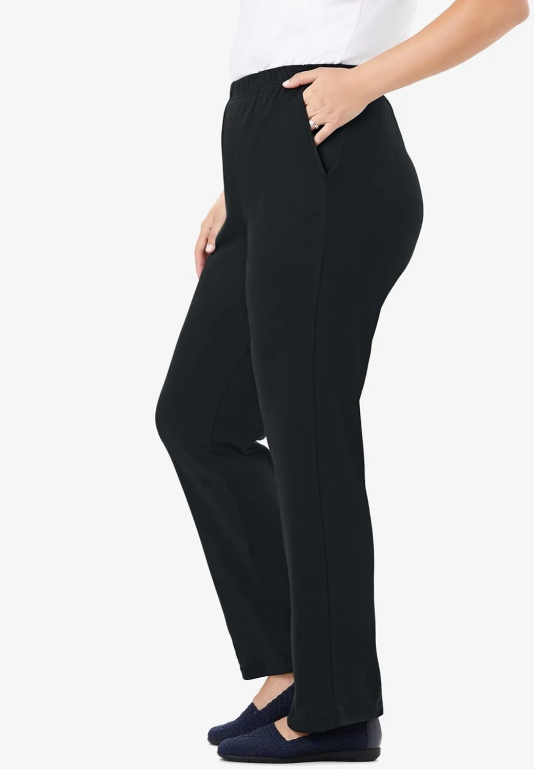 Woman Within Plus Size 7-Day Knit Straight Leg Pant Stretch Elastic Waist Petite & Tall