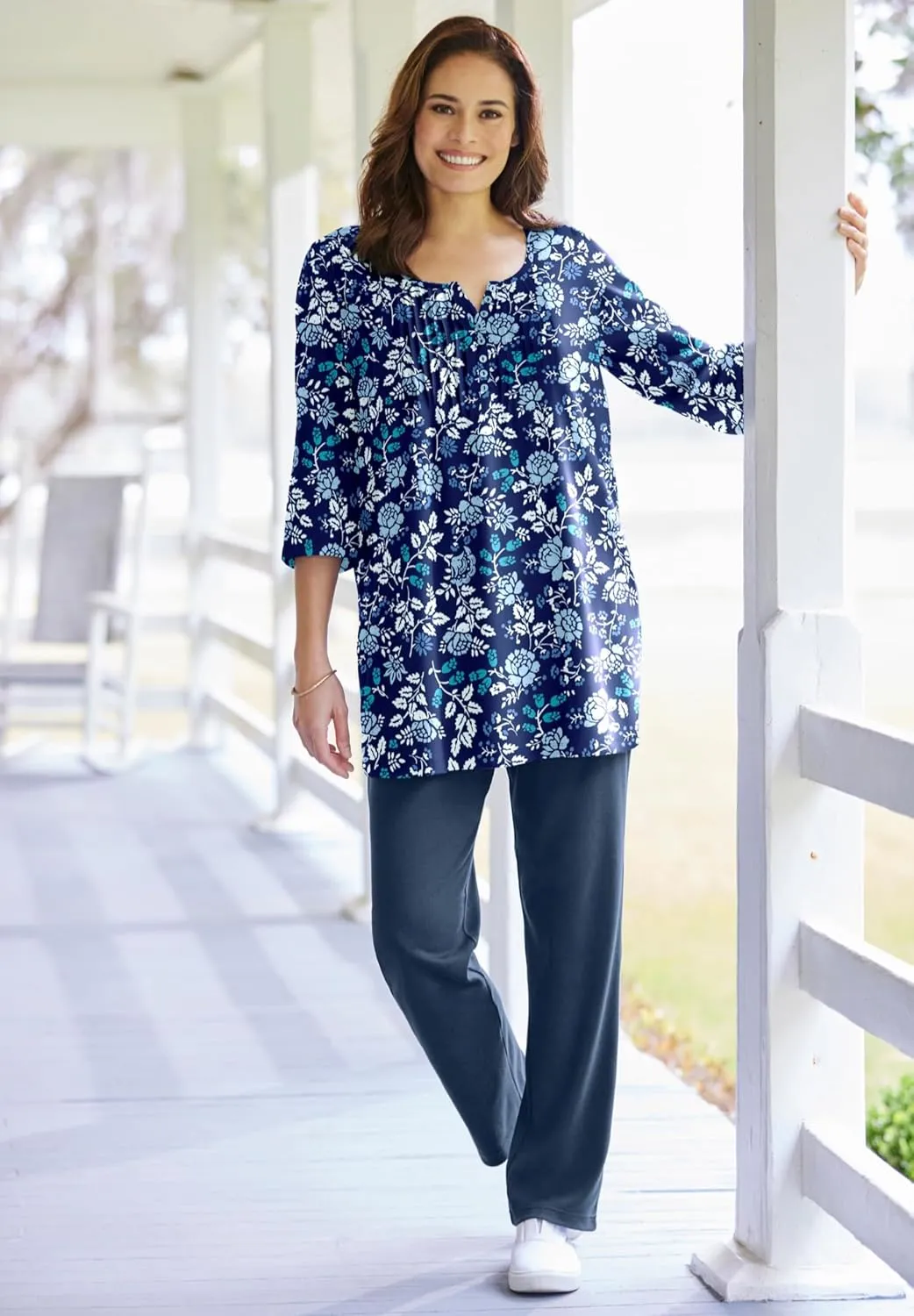 Woman Within Plus Size 7-Day Knit Straight Leg Pant Stretch Elastic Waist Petite & Tall