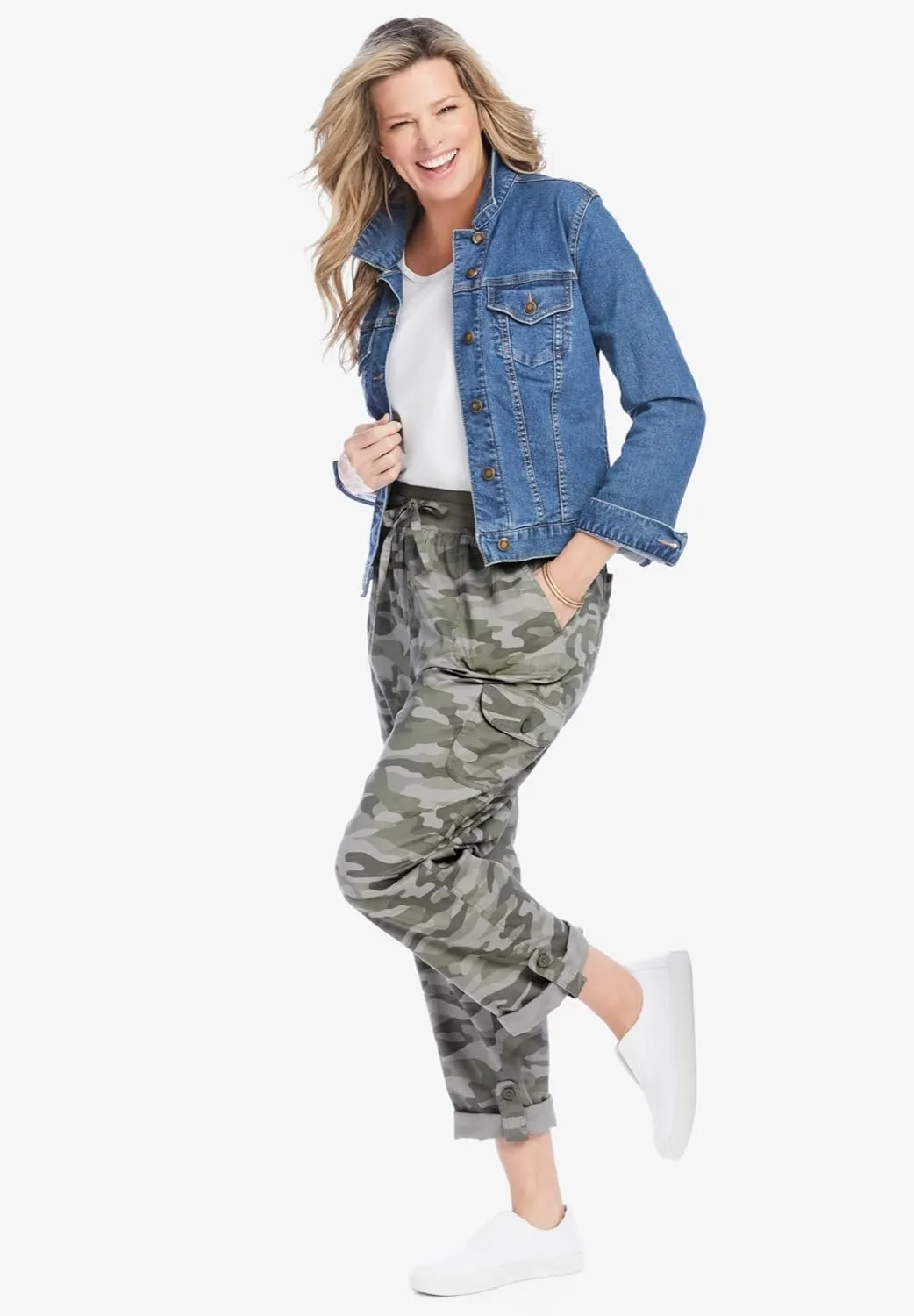 Woman Within Plus Size Convertible 2-in-1 Cargo Pant & Capri Elastic Waist