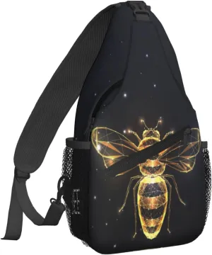 Women Abstract Polygons Golden Bee Crossbody Sling Backpack for Men Chest Bag Shoulder Bag Lightweight One Strap Backpack Travel Outdoor Daypack