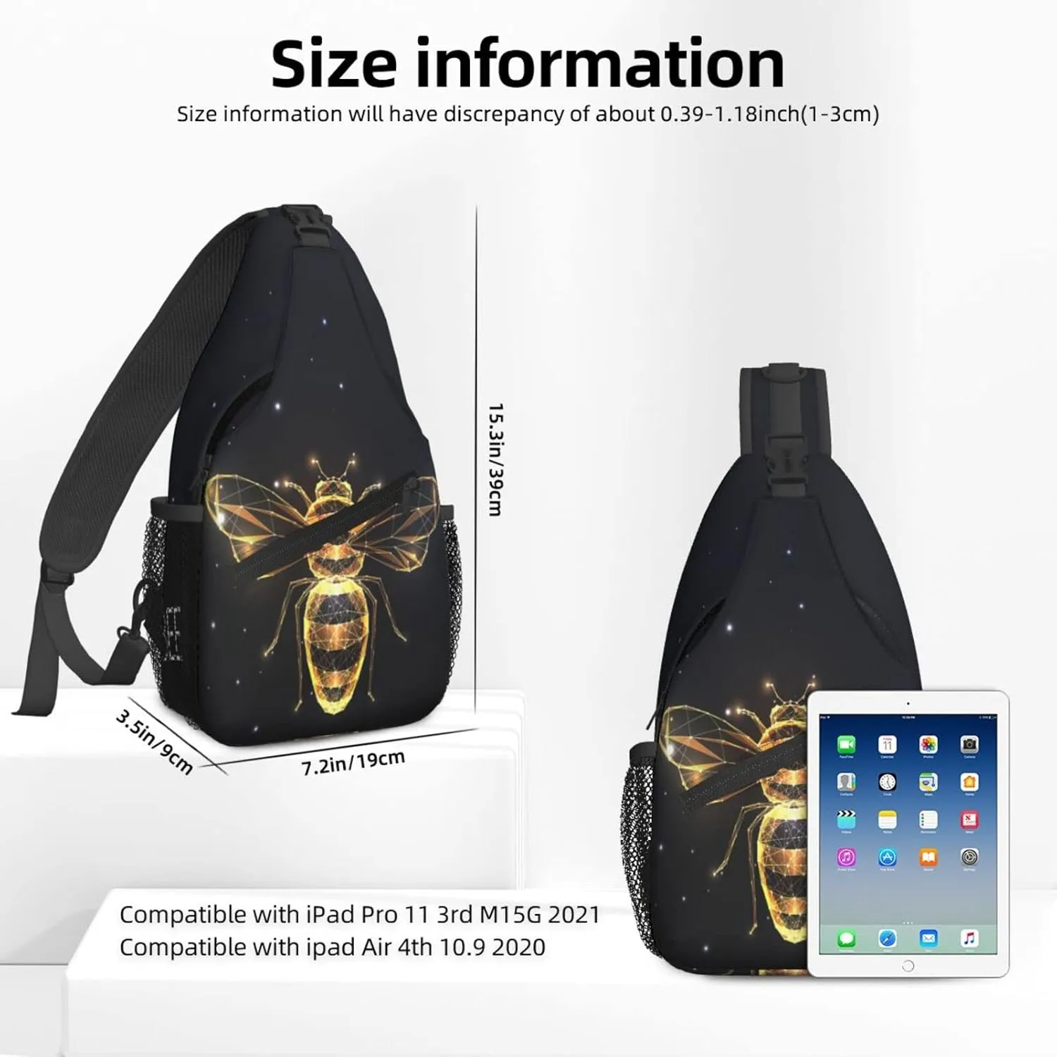 Women Abstract Polygons Golden Bee Crossbody Sling Backpack for Men Chest Bag Shoulder Bag Lightweight One Strap Backpack Travel Outdoor Daypack