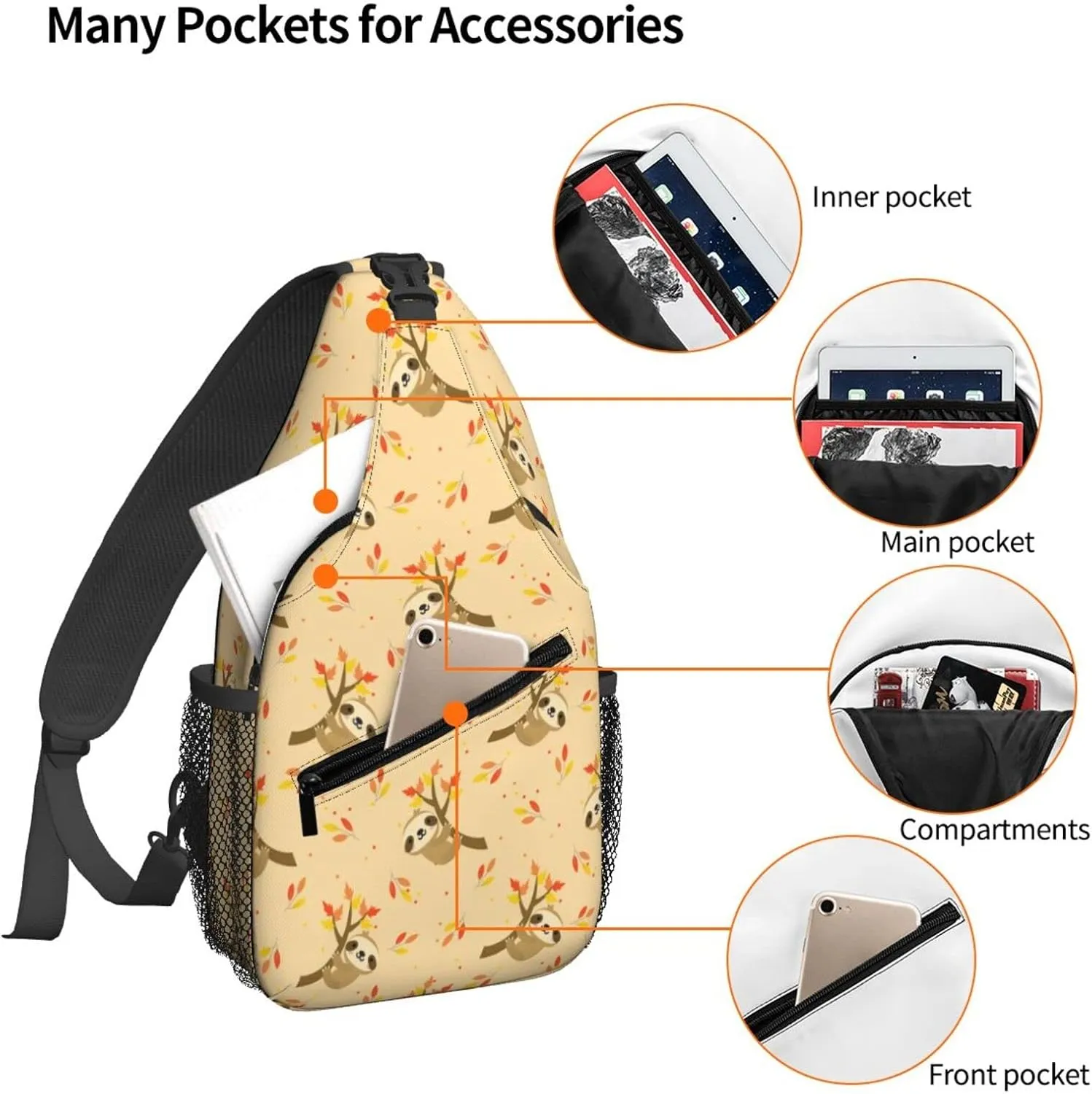 Women Autumn Sloth Fall Tree Crossbody Sling Backpack for Men Chest Bag Shoulder Bag Lightweight One Strap Backpack Travel Outdoor Daypack