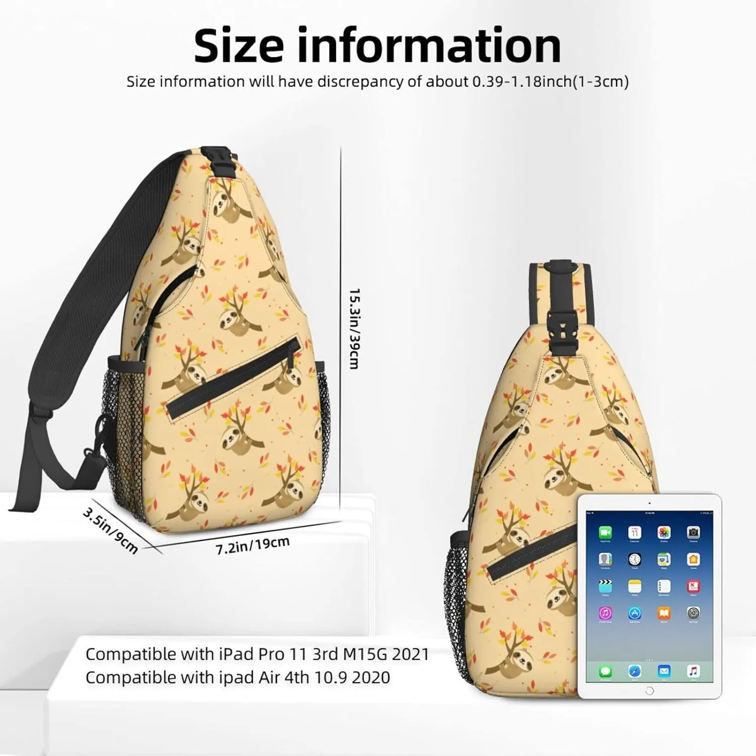 Women Autumn Sloth Fall Tree Crossbody Sling Backpack for Men Chest Bag Shoulder Bag Lightweight One Strap Backpack Travel Outdoor Daypack