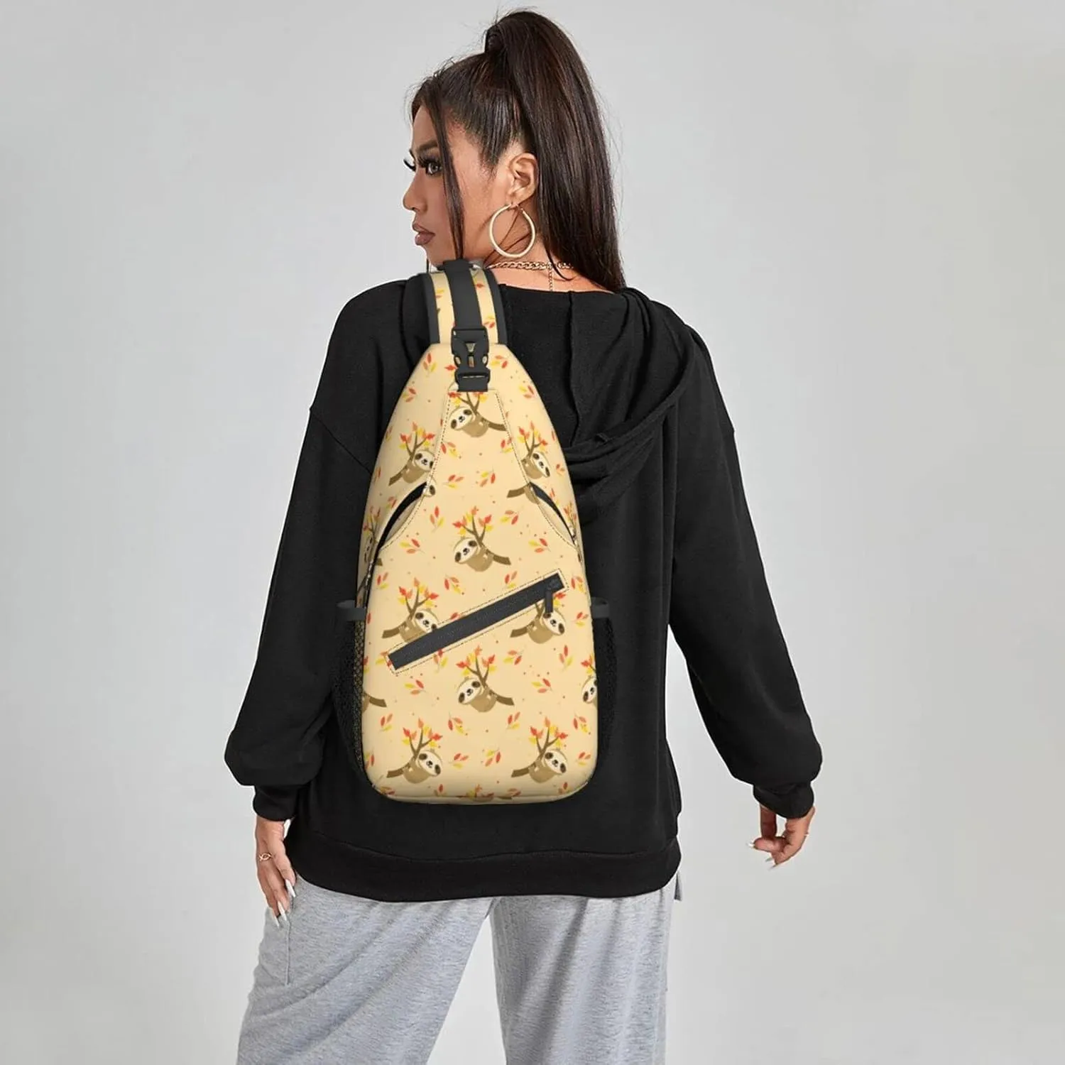 Women Autumn Sloth Fall Tree Crossbody Sling Backpack for Men Chest Bag Shoulder Bag Lightweight One Strap Backpack Travel Outdoor Daypack