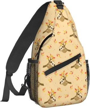 Women Autumn Sloth Fall Tree Crossbody Sling Backpack for Men Chest Bag Shoulder Bag Lightweight One Strap Backpack Travel Outdoor Daypack
