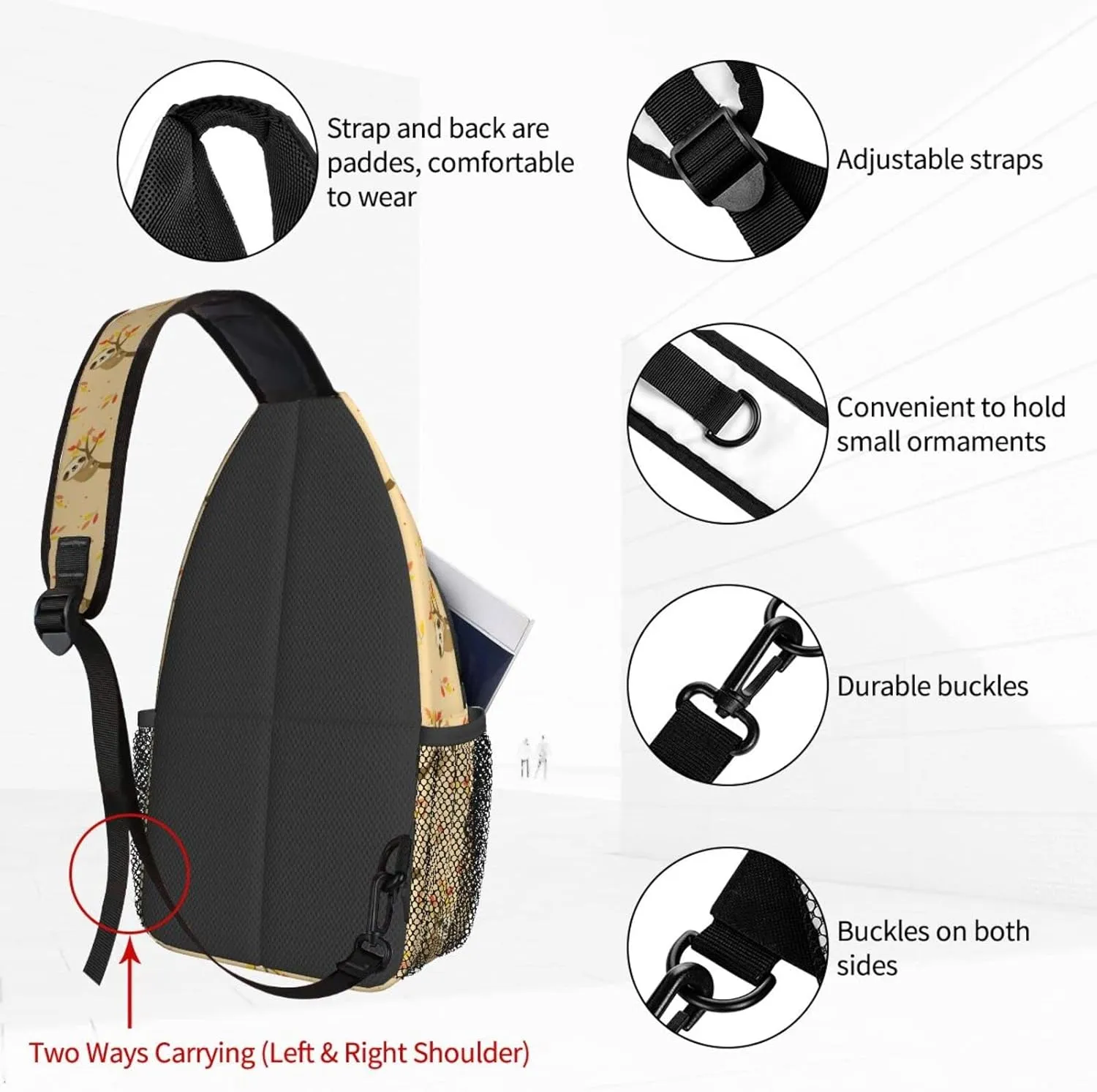Women Autumn Sloth Fall Tree Crossbody Sling Backpack for Men Chest Bag Shoulder Bag Lightweight One Strap Backpack Travel Outdoor Daypack