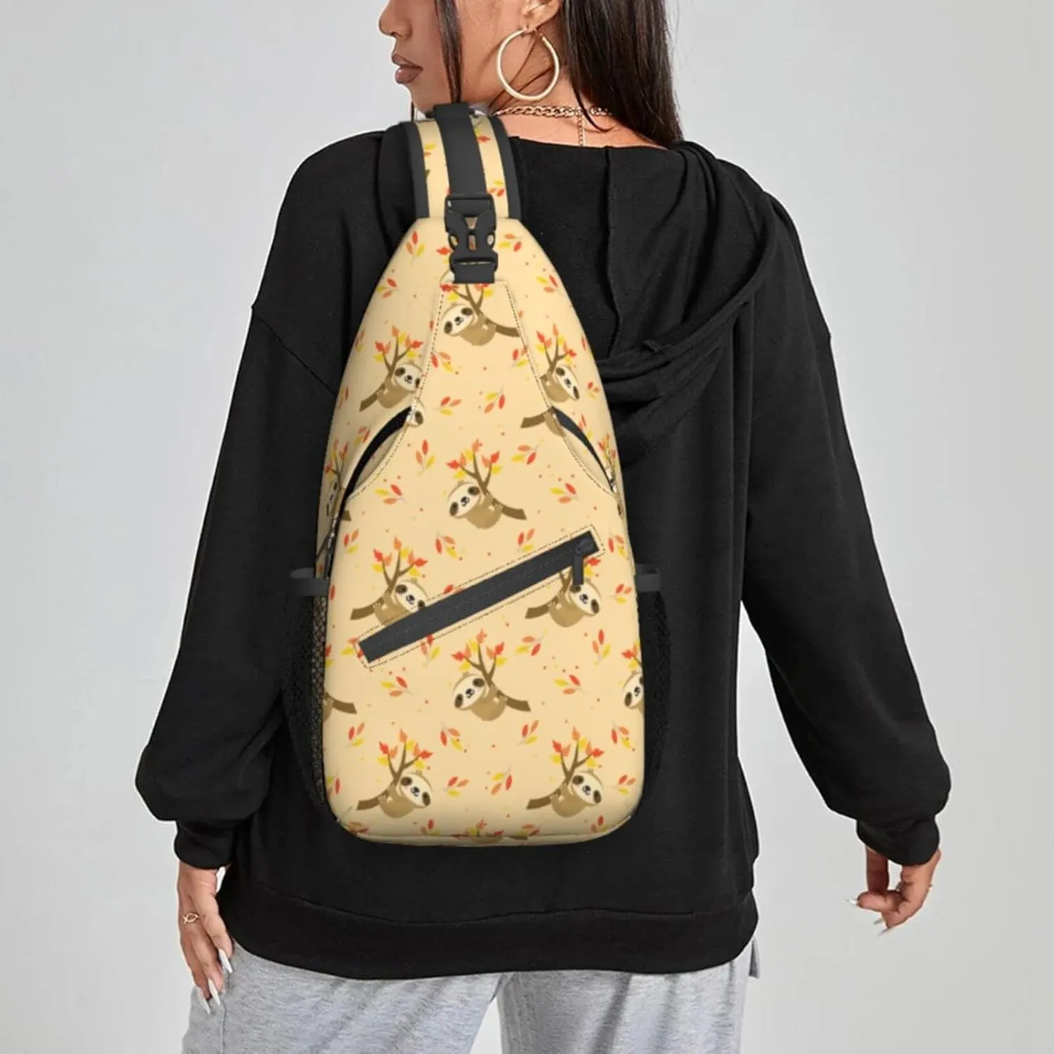 Women Autumn Sloth Fall Tree Crossbody Sling Backpack for Men Chest Bag Shoulder Bag Lightweight One Strap Backpack Travel Outdoor Daypack