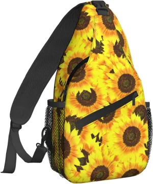 Women Bright Sunflowers Crossbody Sling Backpack for Men Chest Bag Shoulder Bag Lightweight One Strap Backpack Travel Outdoor Daypack