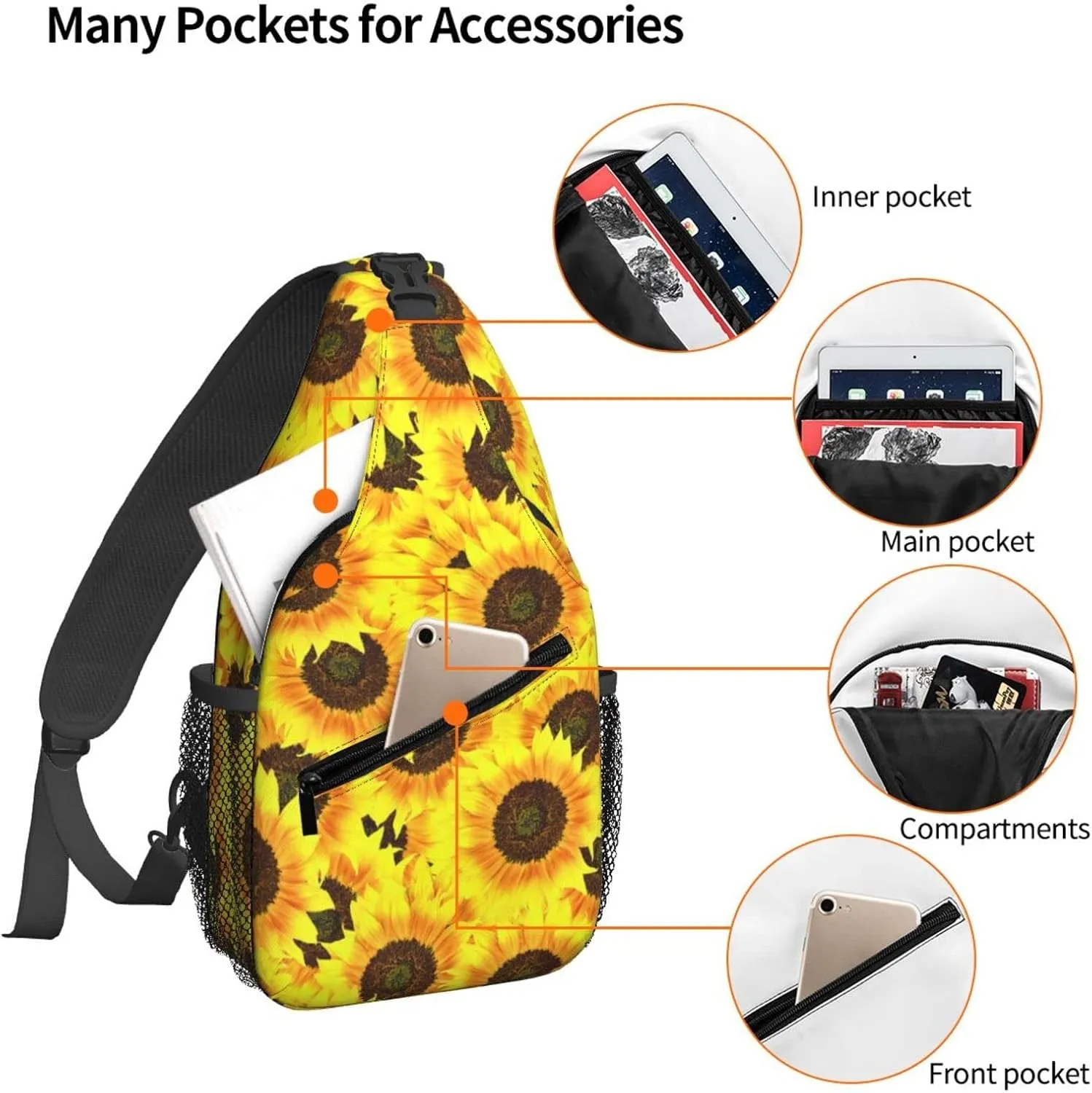 Women Bright Sunflowers Crossbody Sling Backpack for Men Chest Bag Shoulder Bag Lightweight One Strap Backpack Travel Outdoor Daypack