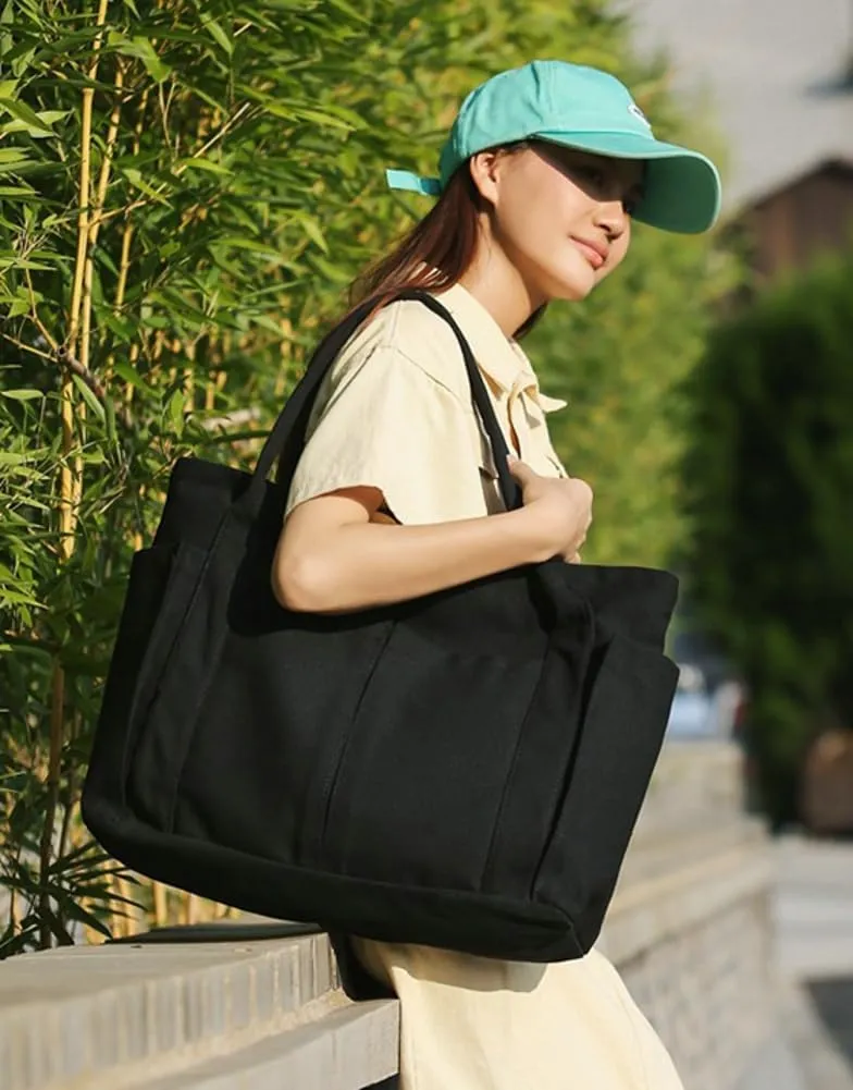 Women Canvas Tote Bags Large Shoulder Hobo Bags Handbags Purse Satchel Purses Multi-pockets Casual Work Bags