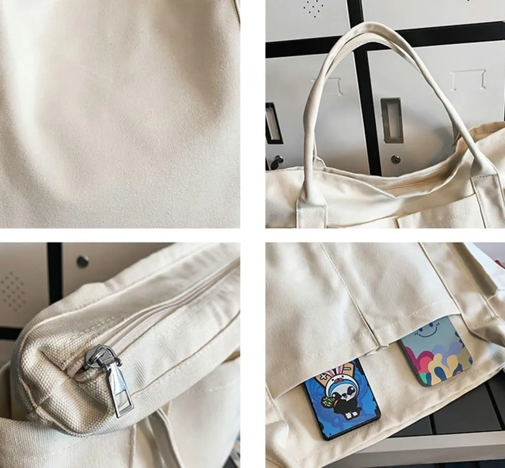 Women Canvas Tote Bags Large Shoulder Hobo Bags Handbags Purse Satchel Purses Multi-pockets Casual Work Bags