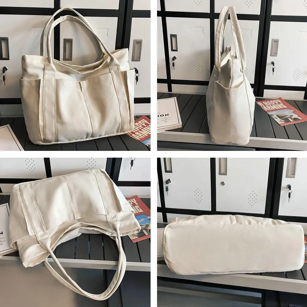 Women Canvas Tote Bags Large Shoulder Hobo Bags Handbags Purse Satchel Purses Multi-pockets Casual Work Bags