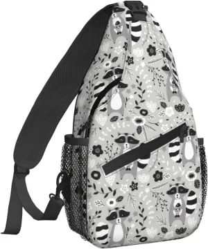 Women Cartoon Animals Raccoon Crossbody Sling Backpack for Men Chest Bag Shoulder Bag Lightweight One Strap Backpack Travel Outdoor Daypack