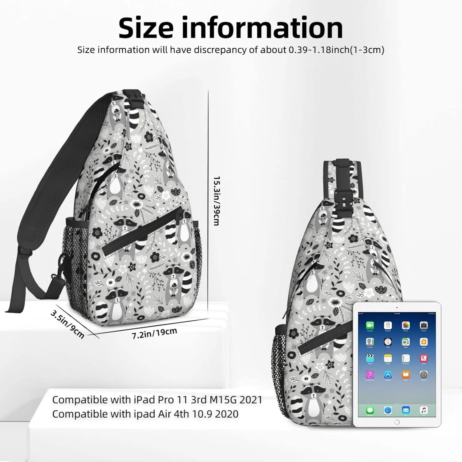 Women Cartoon Animals Raccoon Crossbody Sling Backpack for Men Chest Bag Shoulder Bag Lightweight One Strap Backpack Travel Outdoor Daypack