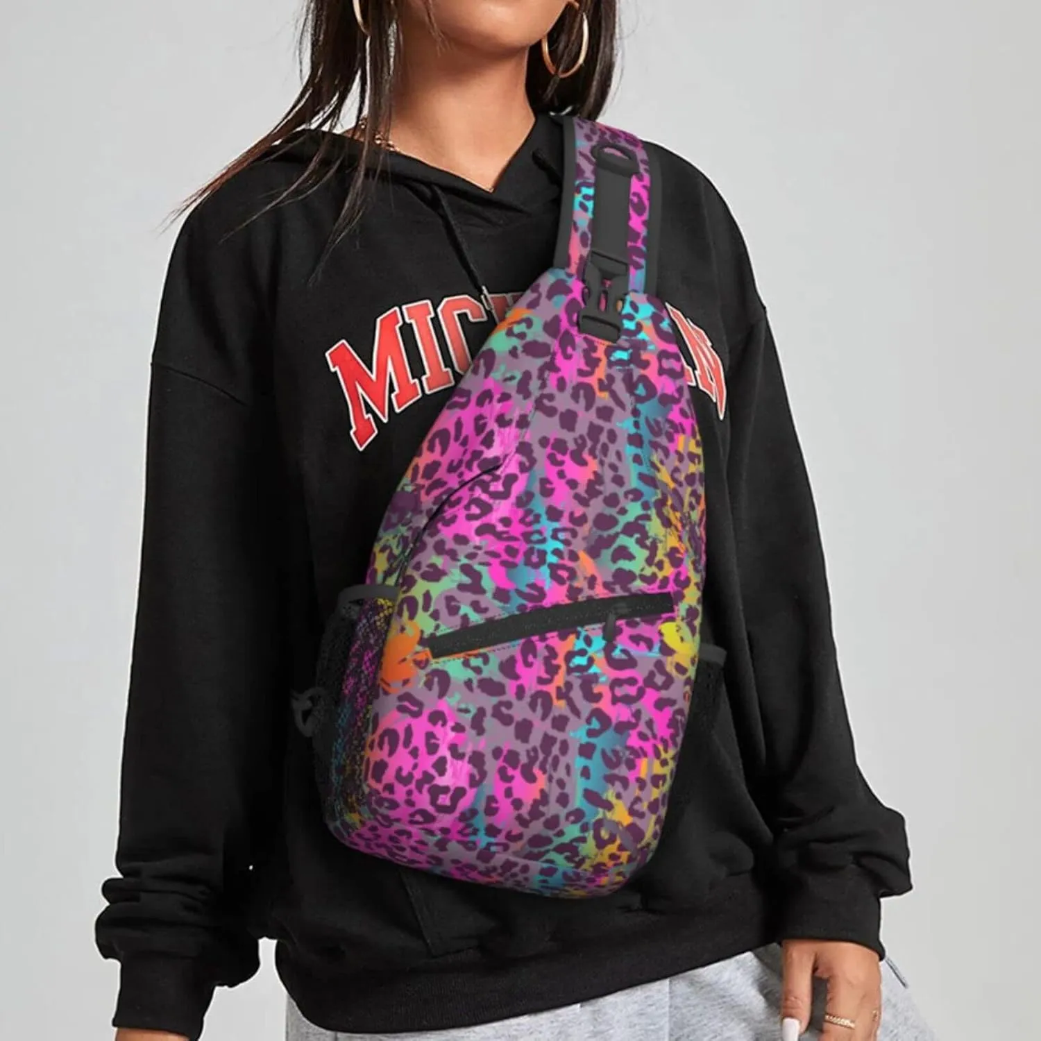 Women Colorful Leopard Pattern Crossbody Sling Backpack for Men Chest Bag Shoulder Bag Lightweight One Strap Backpack Travel Outdoor Daypack