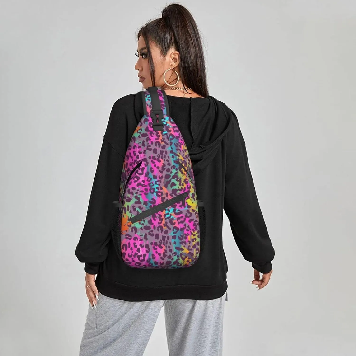 Women Colorful Leopard Pattern Crossbody Sling Backpack for Men Chest Bag Shoulder Bag Lightweight One Strap Backpack Travel Outdoor Daypack