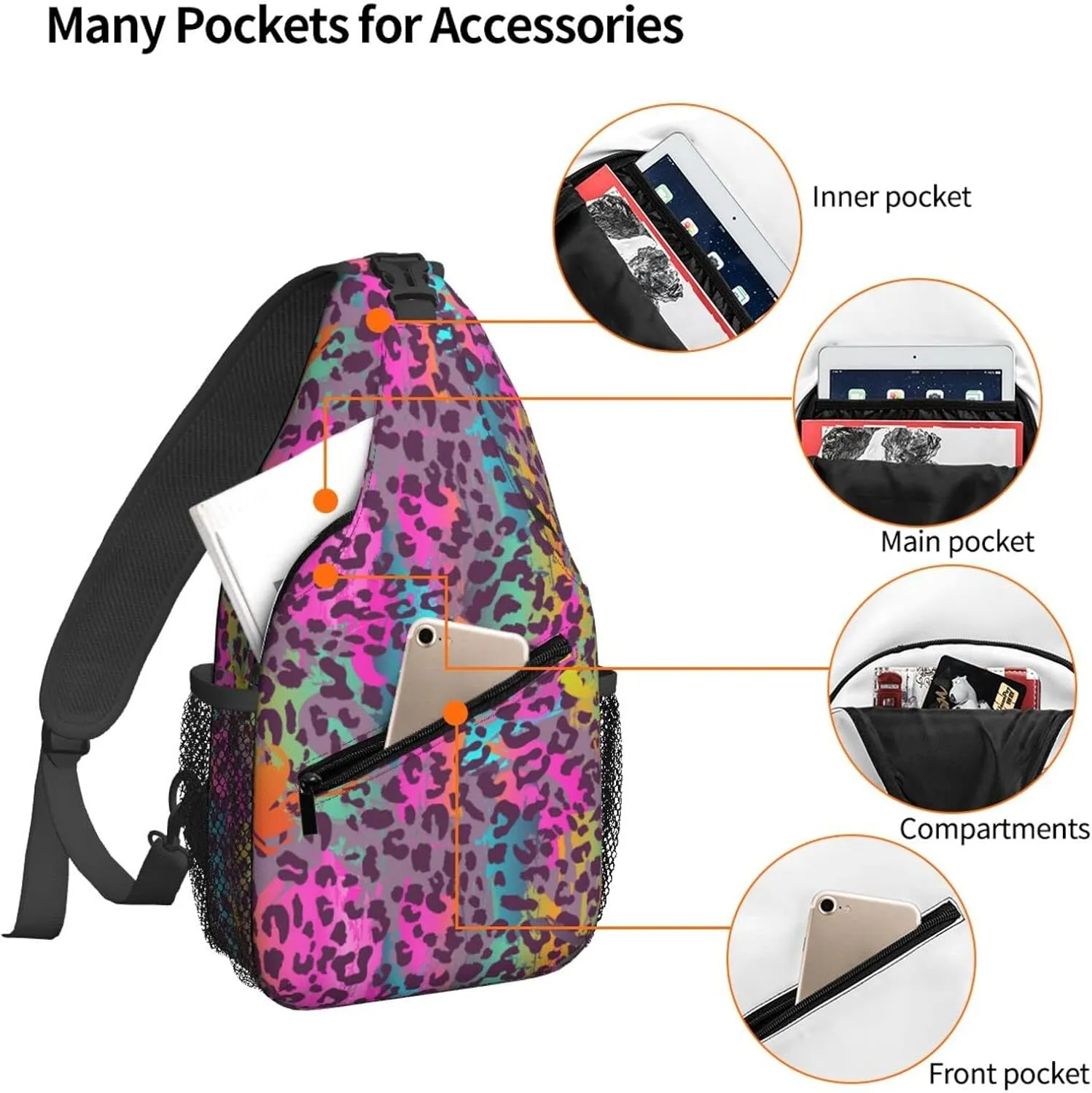 Women Colorful Leopard Pattern Crossbody Sling Backpack for Men Chest Bag Shoulder Bag Lightweight One Strap Backpack Travel Outdoor Daypack