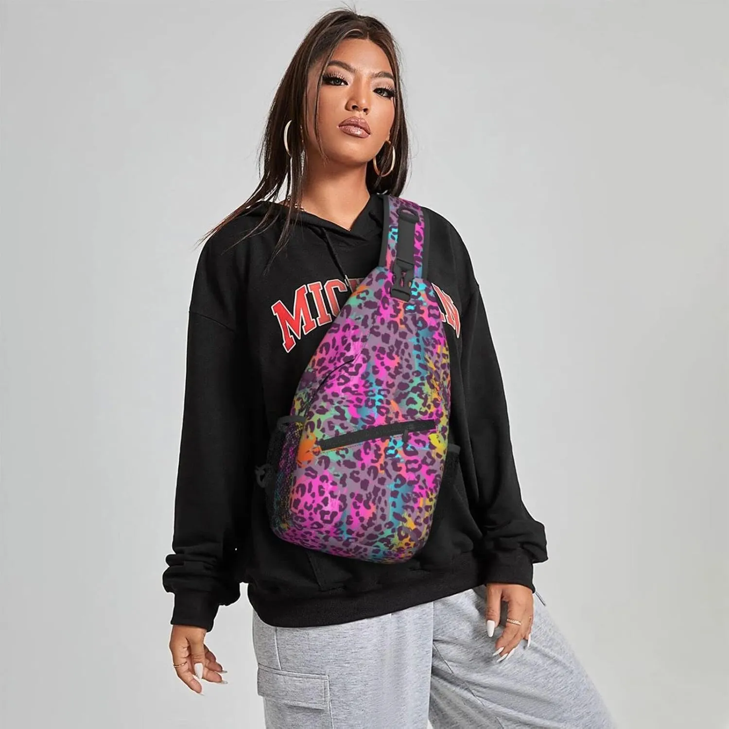 Women Colorful Leopard Pattern Crossbody Sling Backpack for Men Chest Bag Shoulder Bag Lightweight One Strap Backpack Travel Outdoor Daypack