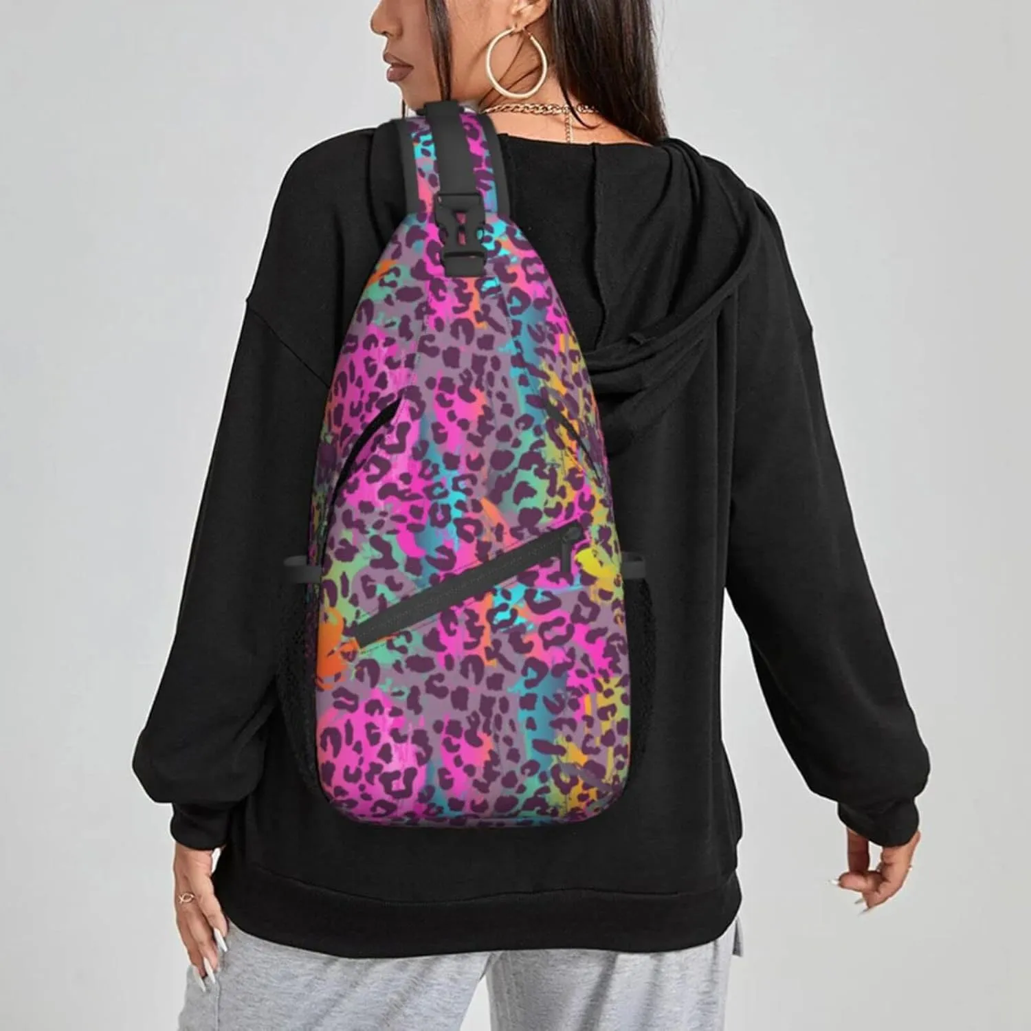 Women Colorful Leopard Pattern Crossbody Sling Backpack for Men Chest Bag Shoulder Bag Lightweight One Strap Backpack Travel Outdoor Daypack