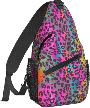 Women Colorful Leopard Pattern Crossbody Sling Backpack for Men Chest Bag Shoulder Bag Lightweight One Strap Backpack Travel Outdoor Daypack