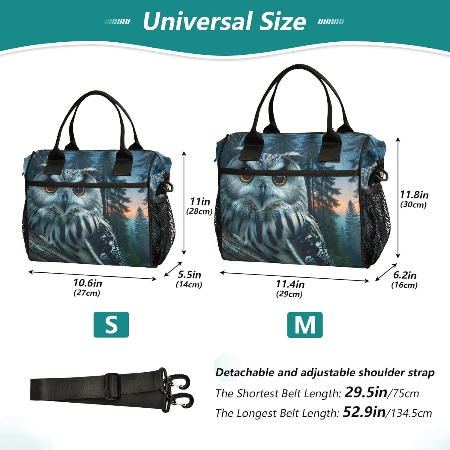 Women Cooler Bags Lunch Bag Reusable Insulated Lunch Bags Owl Myth Crossbody with Shoulder Strap Adults S
